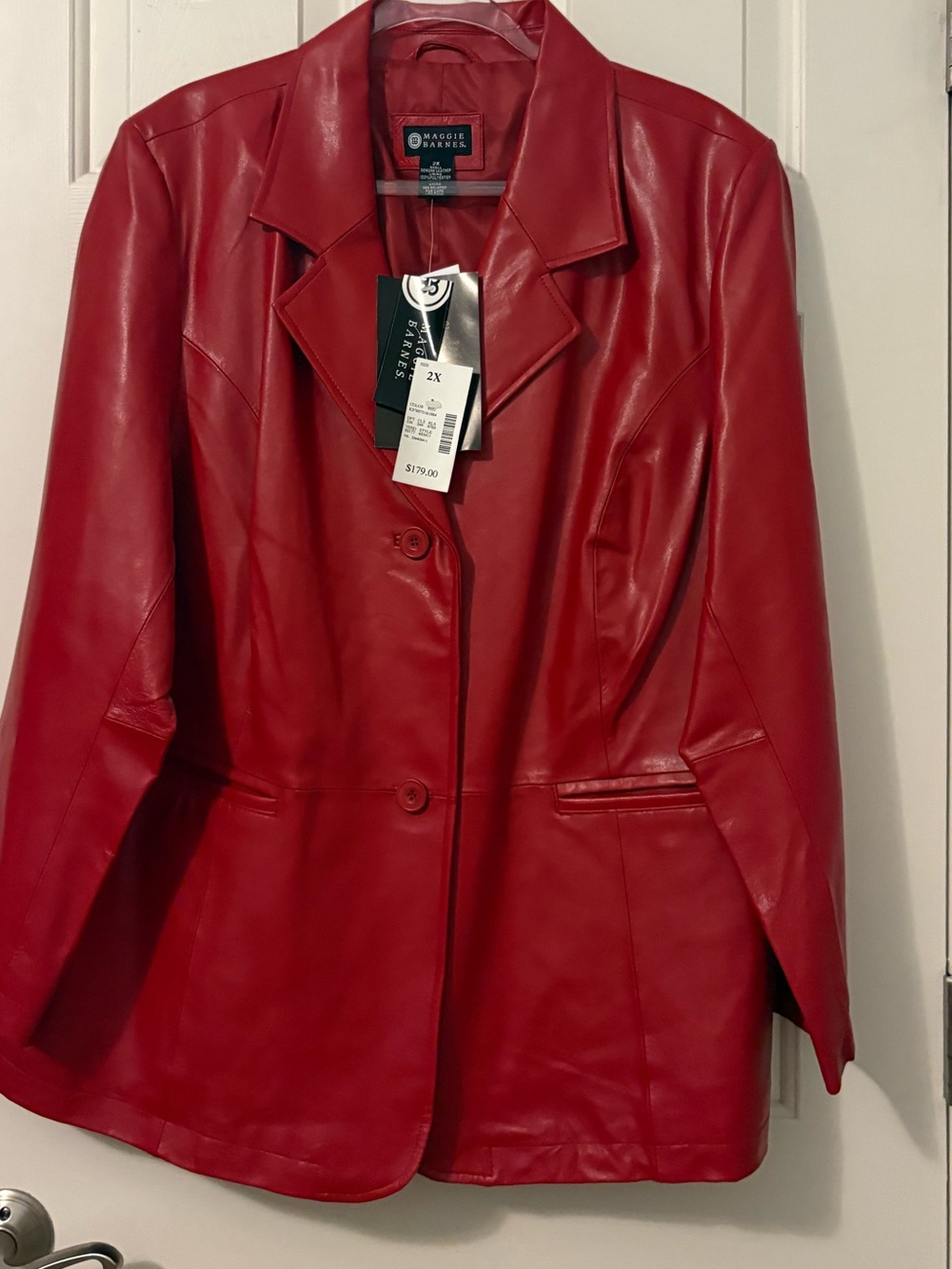 Maggie Barnes Bold Red Genuine Leather Blazer Jacket - 2X - NWT